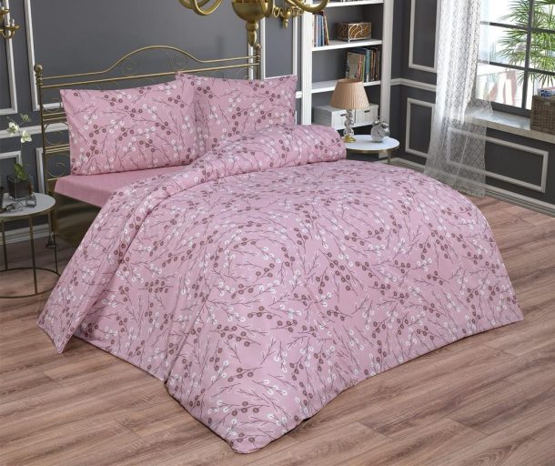 Bettwäscheset 3 Teilig Rosa Zweige 160x220cm für 1 Personen
