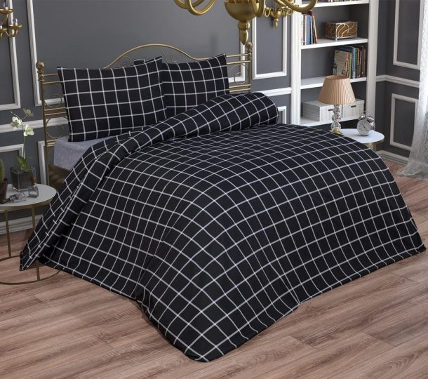 Bettwäsche Set 3 Teilig Schwarze Quadrate 160x220cm für 1 Personen